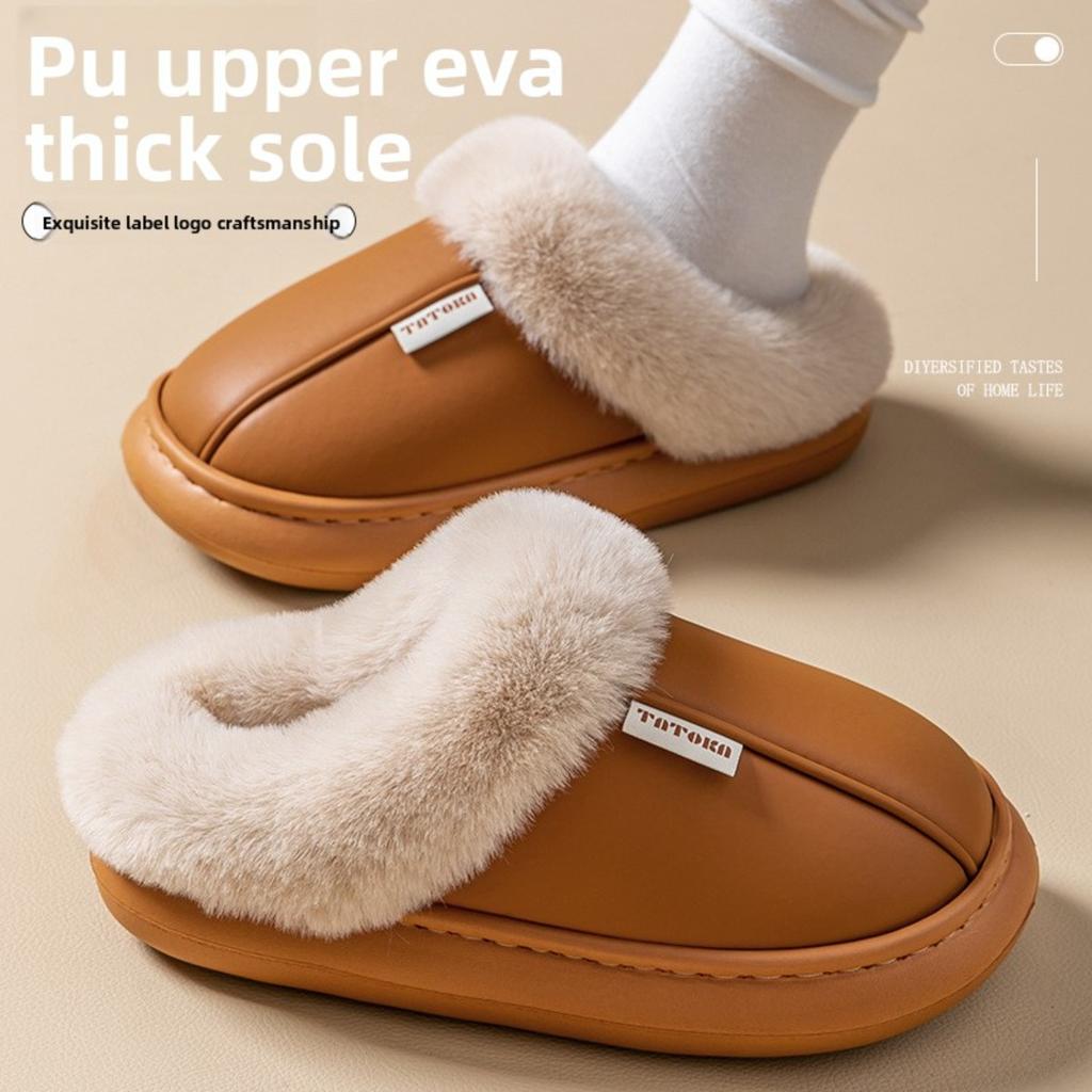 Vattentäta Tofflor i Läder och Bomull, Damtofflor för Hemma, Inomhus Halkfria och Varma, Kan Användas Utomhus, Slitstarka Skor med Tjock Sula för Män