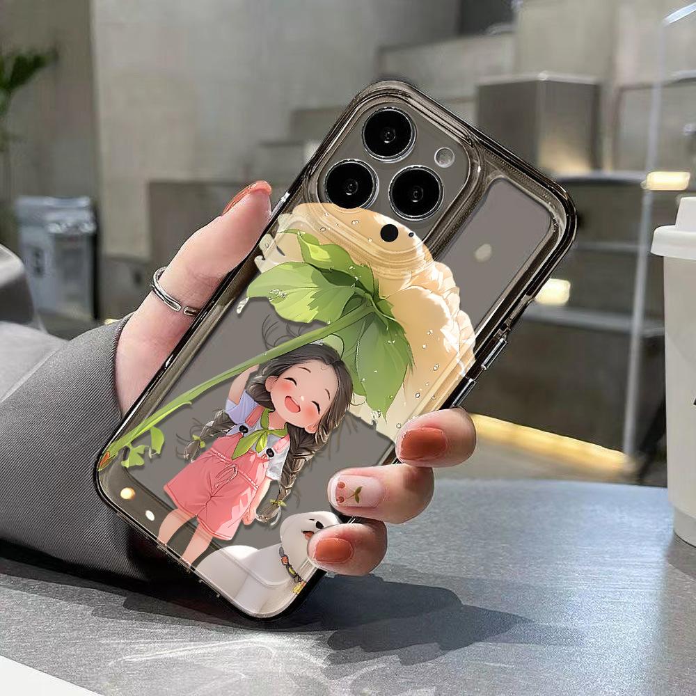 Laughing girl applies to iPhone17promax space phone case Apple 16 transparent 15/14 fine hole X all-inclusive