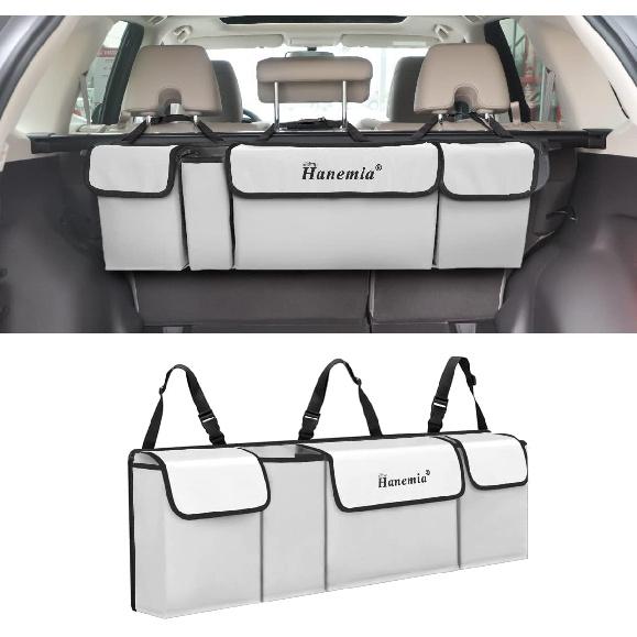 Car Trunk Organizer and Storage, Backseat Hanging Organizer for SUV, Truck, MPV, Waterproof, Collapsible Cargo Storage Bag with 4 Pockets, Car