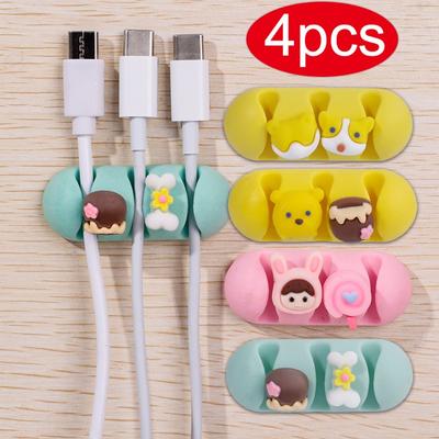1-4Pcs Cartoon Cable Organizer Management Wire Holder Flexible USB Cable Winder Tidy Clips for Mouse Keyboard Earphone Data Cord