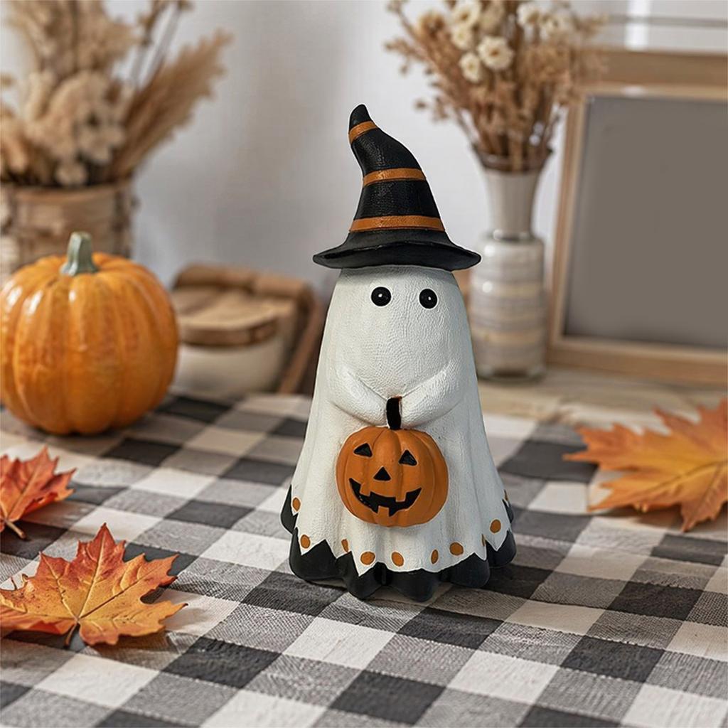 Halloween Ghost Pumpkin Resin Figurine Cute Cartoon Spooky Statue Desk Shelf Decor Party Props Ornament
