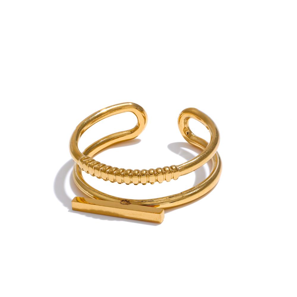 

Yhpup Stylish Unique Stainless Steel Double Layer Geometric Open Ring Fashion Jewelry 7