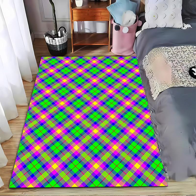 Colorful Geometric Plaid Pattern Carpet for Bedroom or Living Room Decor Suitable for use as an anti-slip for living room bedroom sofas