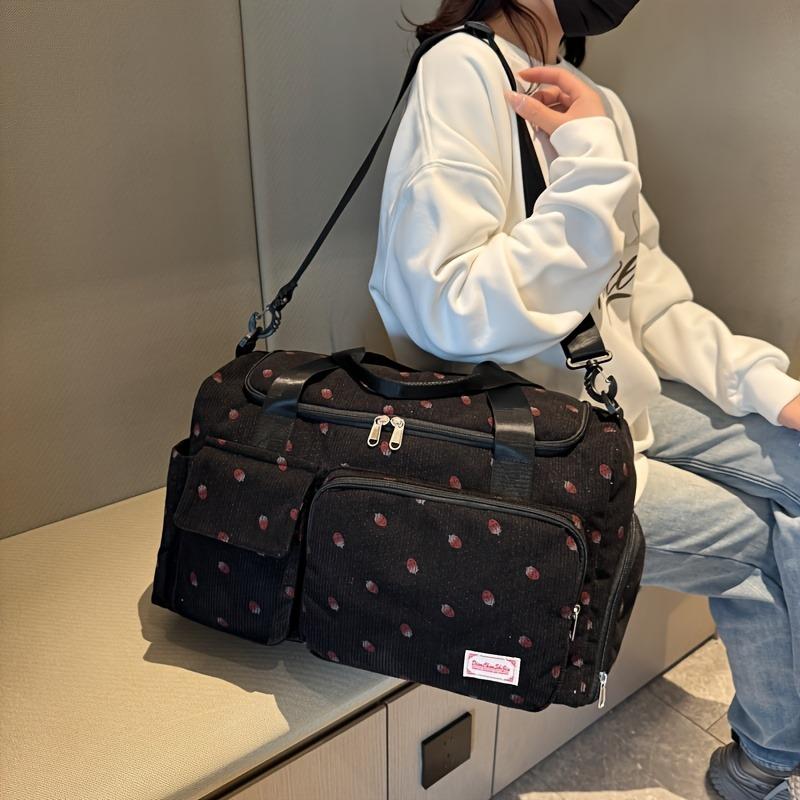 Large Capacity Strawberry Print Duffel Bag with Multiple Compartments - Durable Nylon Casual Gym & Travel Bag, Reinforced Handles & Secure Zippers