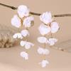 New Fashion Pink Mesh Flower Long Tassel Pendant Earrings for Women Elegant Metal Petals Romantic Earring Beach Vacation Jewelry