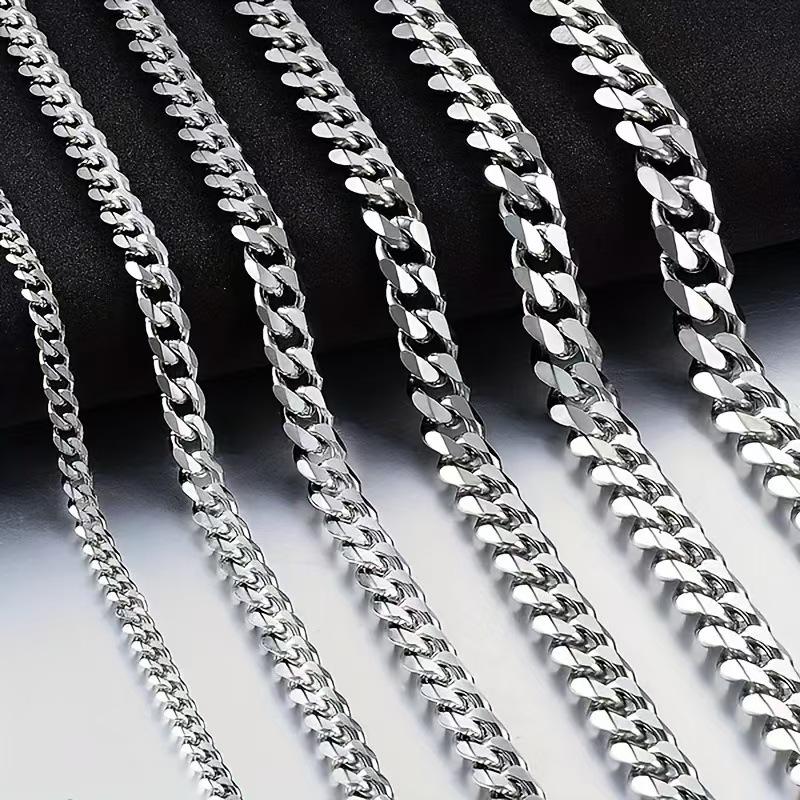 Stainless Steel Six Sided Necklace Both Men Women Popular In Europe America Trendy Domineering Cuban Chain Hip-hop Personalized Thick 7mm-50cm