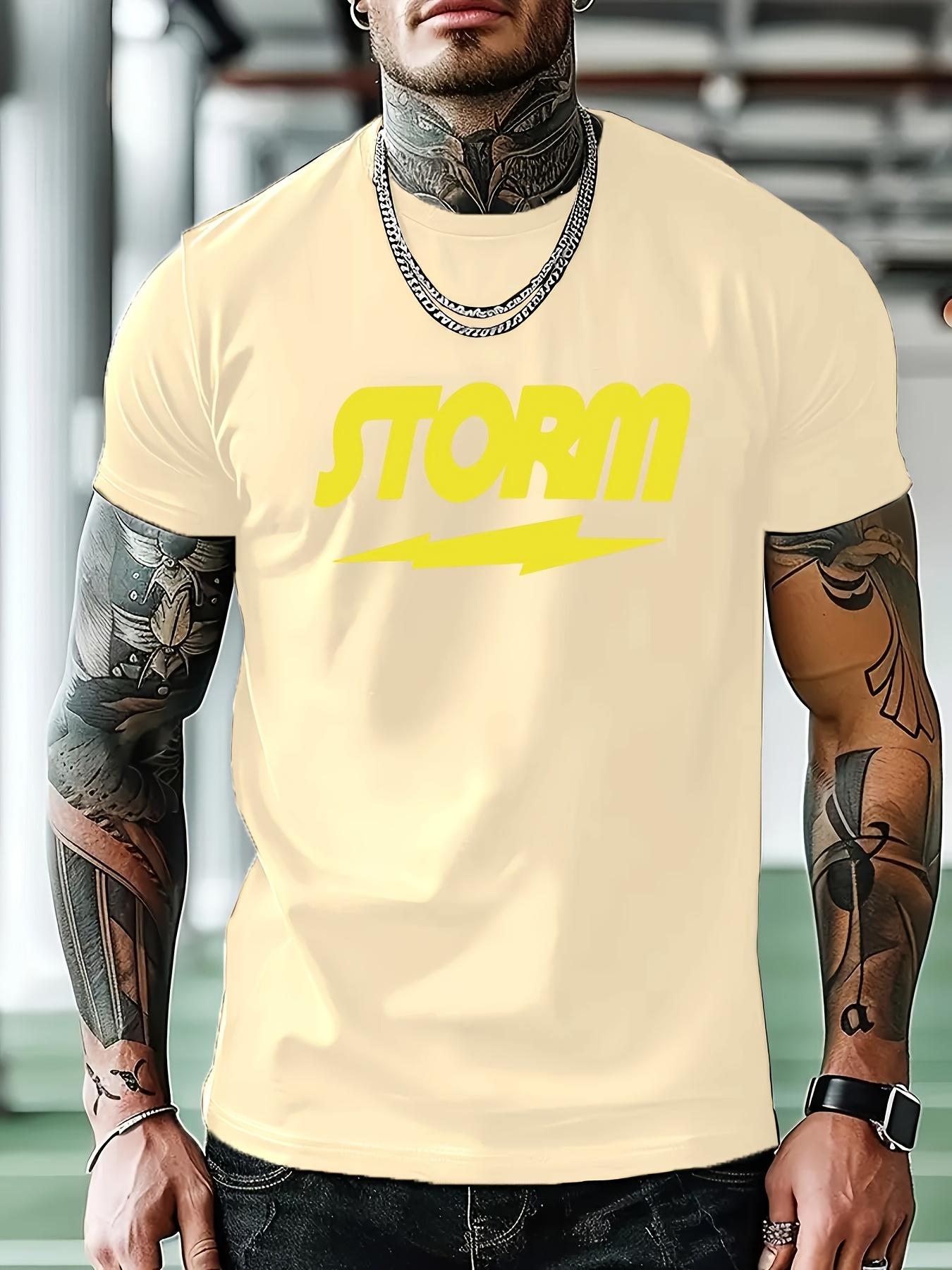 STORM Graphic T-shirt - Casual Black Short Sleeve Crew Neck Tee with Bold Yellow Print XL