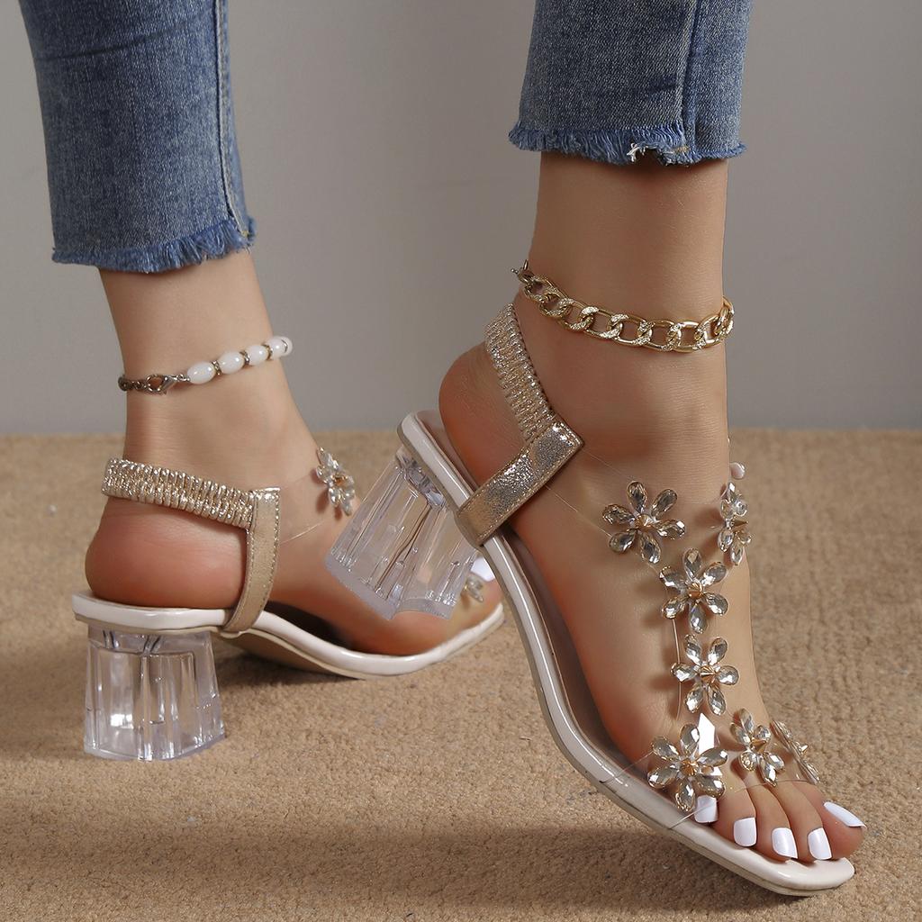 Fashion Fashion Rhinestone Stiletto Women's Shoes Transparent PVC High Heels Buckle High Sandals Women Sandals High Heels