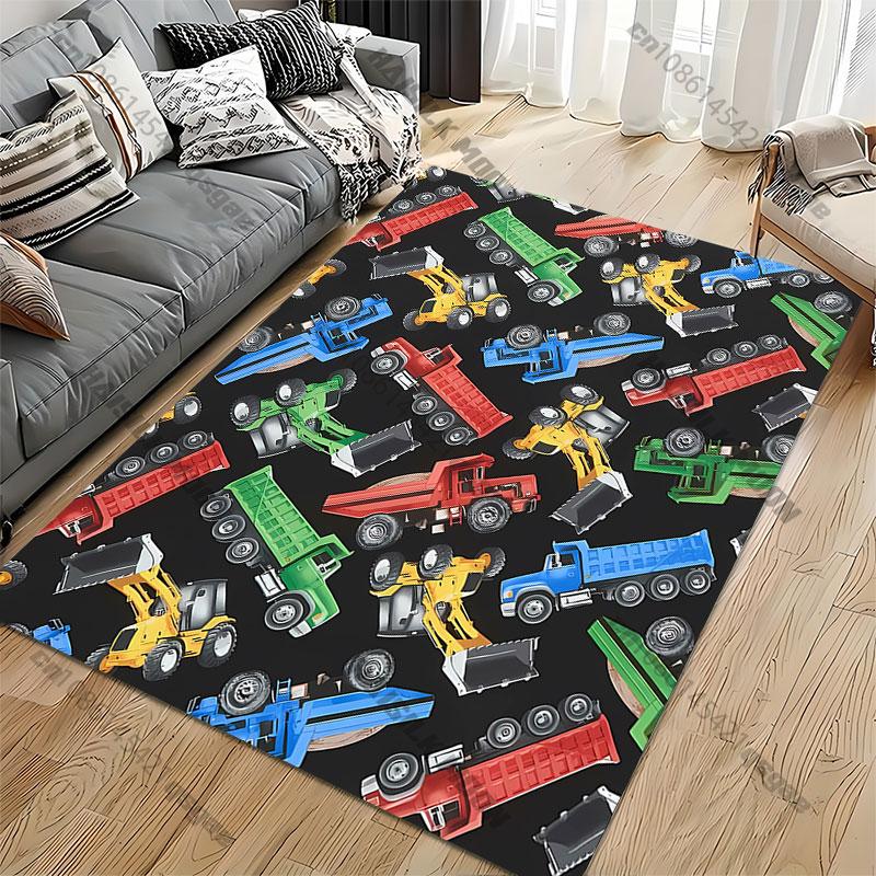 Colorful Construction Vehicles Pattern Carpet Yoga Living Room Room Decor Children's Crawling Mat Doormat Area Rug Games