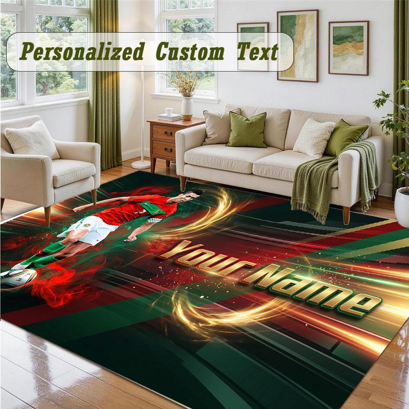 Crystal Velvet Square Rug Custom NameCristiano Ronaldo Pattern Non Slip Home Floor Decor Rug