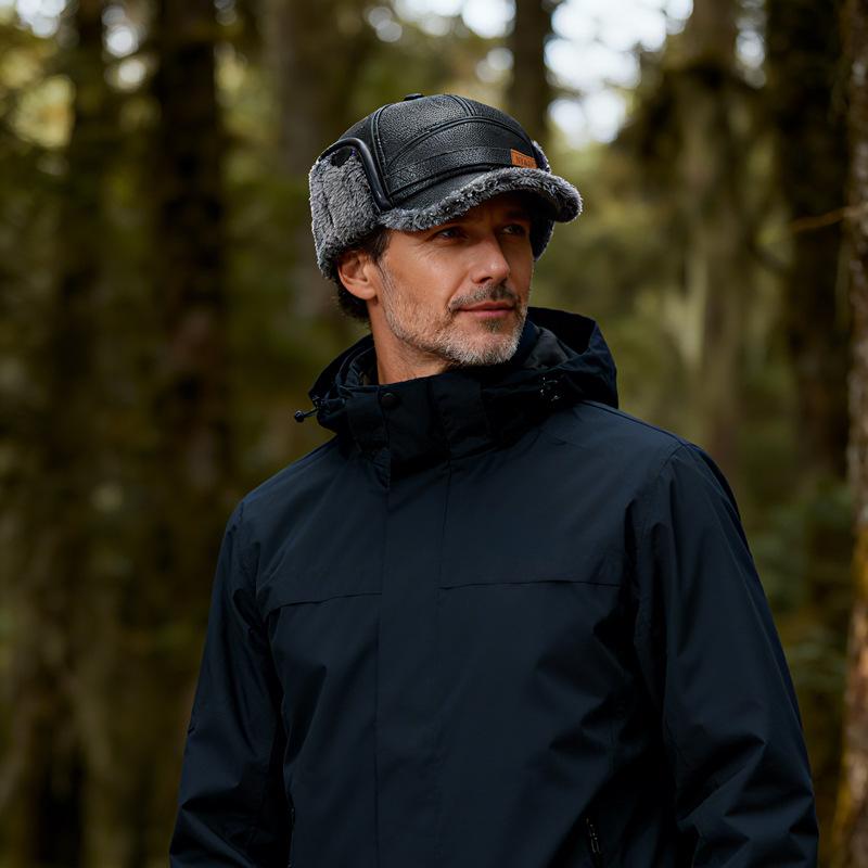 Férfi Őszi Téli Vastag Meleg Fülvédős Bőr Sapka Középkorú és Idős Pamut Sapka Apa Sapkája Hidegálló Sapka