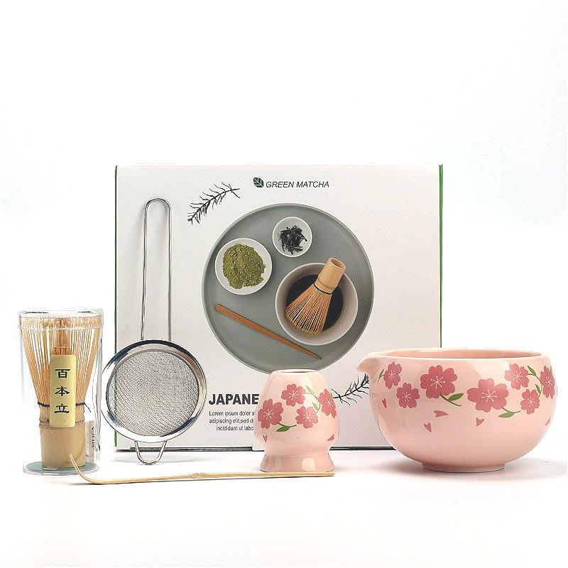 Nytt Sakura Matcha Startkit 2-7 delar Rosa Keramisk Skål Bambuvisp Japansk Te-ceremoni Nybörjarvänligt Matcha-kit