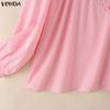 VONDA Summer Women V Neck Crochet Lace Splicing Loose Casual Long Sleeve Blouse