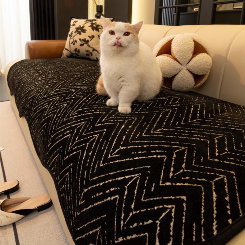 Summer Chenille Black White Sofa Cushion Covers Non-Slip All-Season Irregular Straight Fit Elegant Home Decor Slip-Resistant