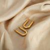 European & American U-Shaped Long Plaid Earrings, Gold-Plated Titanium Steel, Colorfast Jewelry for Women