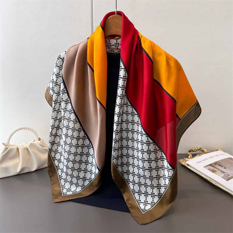 

Satin Imitation Silk High-End Printing Large Square Scarf Silk Scarf Shawl Headscarf Neck Protection Scarf Decorative Women S Scarf 90*90cm
