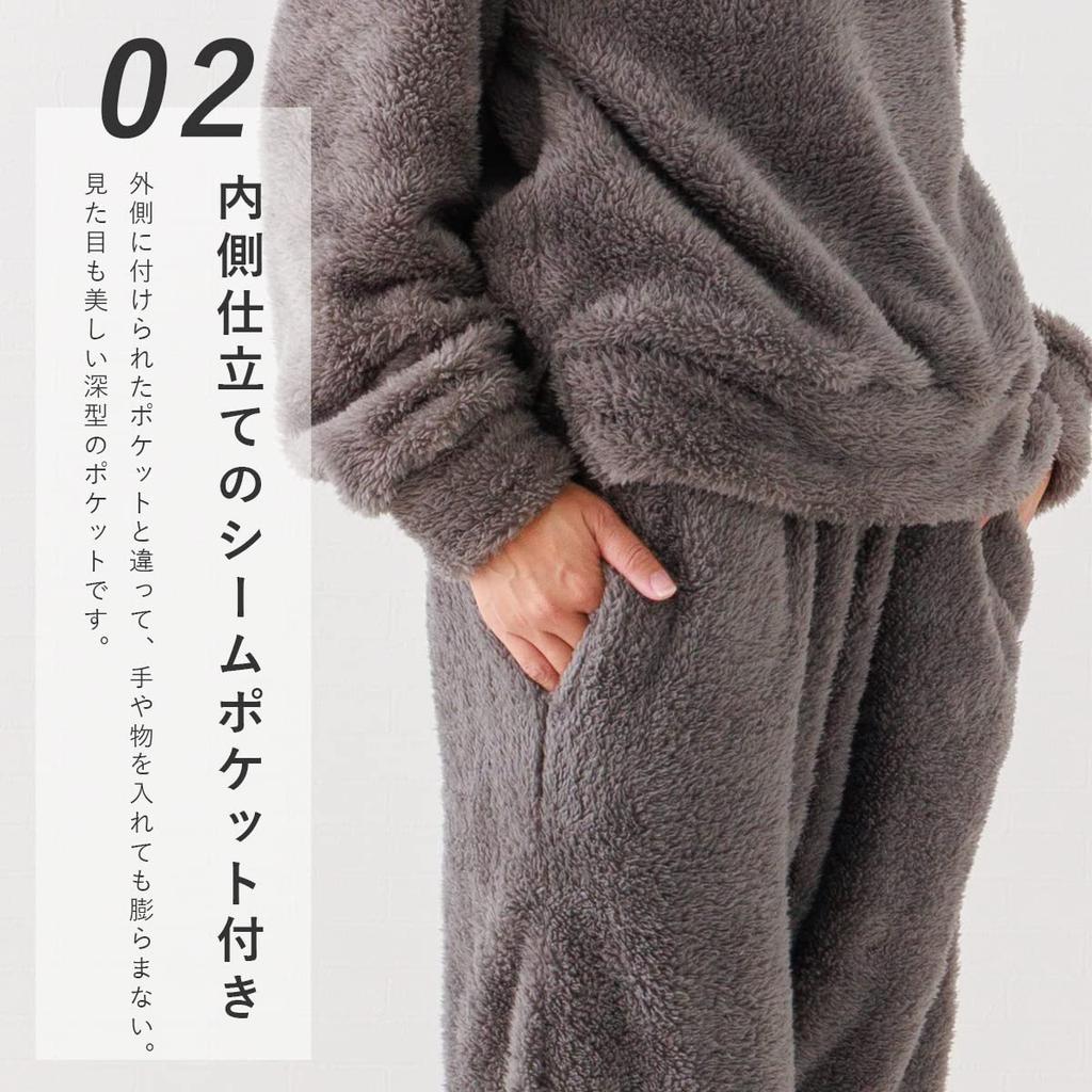 Aunii Skóra owcza i Spodnie Ciepłe Długie Długie Klasyczne Długie Luźne Miękkie Gładkie Zimowe 8359 Damska Jesienno-Zimowa Piżama, Bluza z kapturem, Zestaw, Odzież domowa, Rękawy,