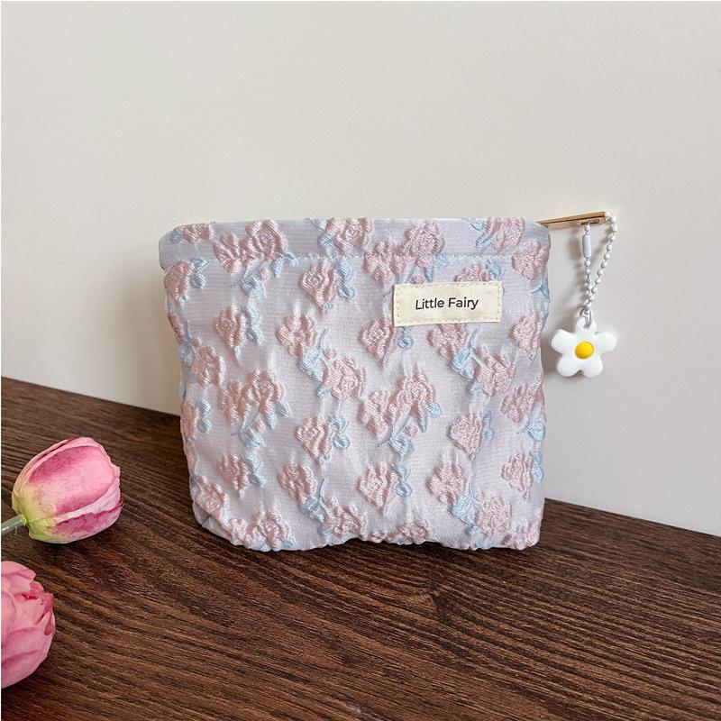 Pink Floral Makeup Bag: Women's Portable, Large Capacity, Small Size Travel Toiletry and Skincare Storage Bag