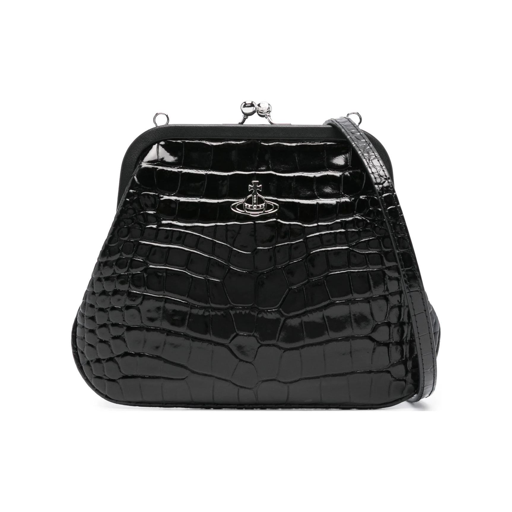 

VIVIENNE WESTWOOD Iconic Saturn Logo Studded Crocodile Pattern Textured Calfskin Clutch Women Clutch Black 4402009CUL0039N401 Shopping Bag Set(Basic Set+Shopping Bag)