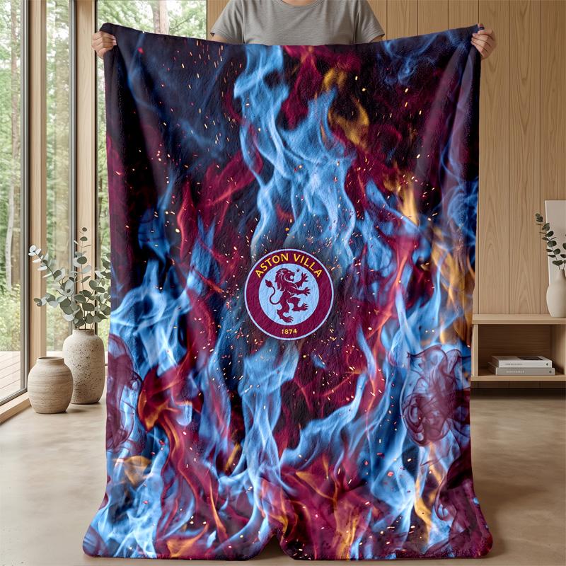 Aston Villa Football Print Flannel Blanket, Soft Warm Lightweight Throw Blanket for Sofa Bed Camping