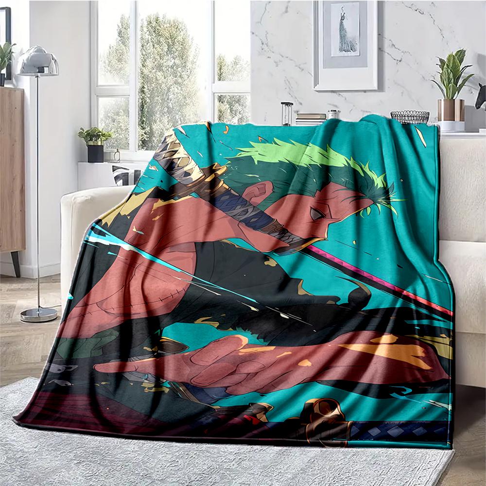Roronoa Zoro Theme Printed Blanket - Perfect for Couch, Bed, Travel & Outdoor Use | Machine Washable, Cozy & Durable.