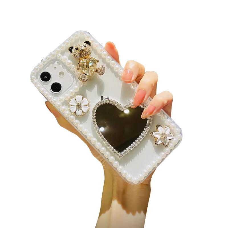 Handy Spiegel Aufkleber für Apple 16/ für IPhone 15/14/XR/xsmax Make-up Spiegel Dreidimensionaler Bär Ins