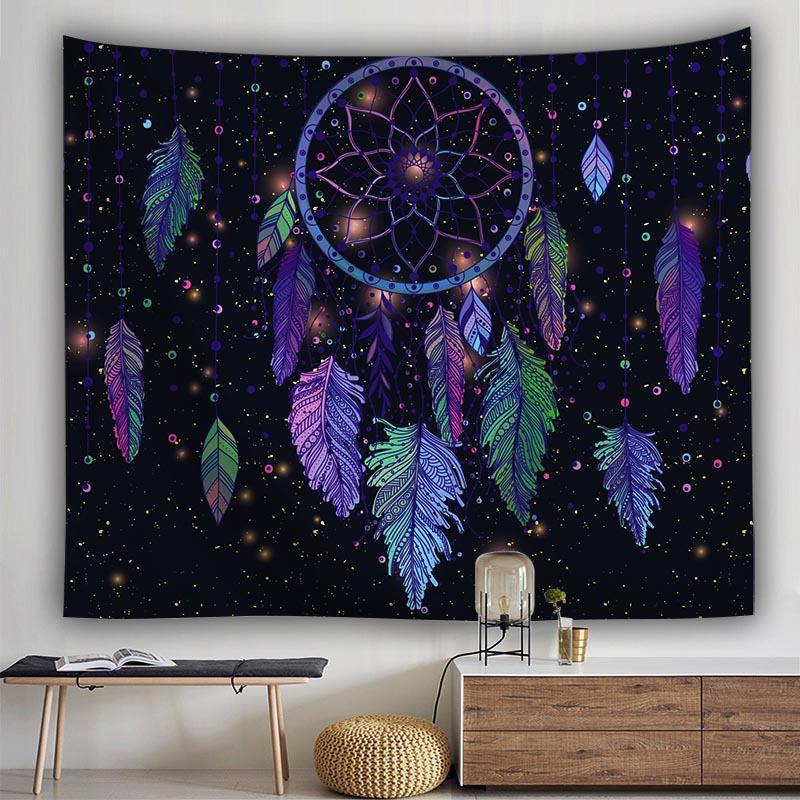 Bohemian Dream Catcher Tapestry Psychedelic Feathers Occult Decor Bedroom Hippie Wall Carpet Beach Towel Decoration for Home