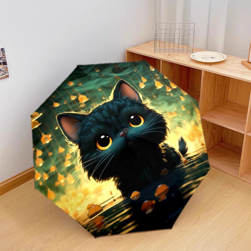 

1 PC Automatic Folding Umbrella - Cute black cat Pattern, Portable & Foldable Design with 8 Ribs, Christmas Birthday Gifts