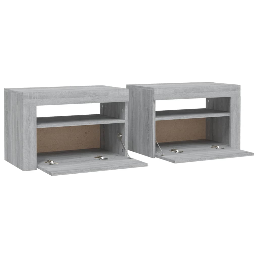 Vidaxl Szafki Nocne Z Led, 2 Szt., Szary Dąb Sonoma, 60X35X40 Cm
