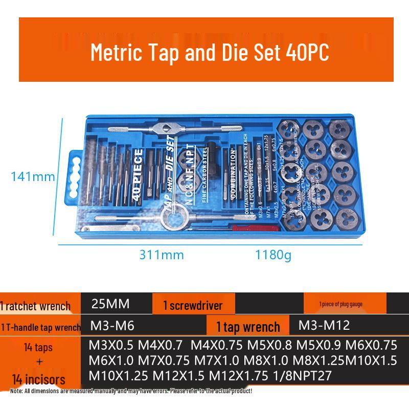 Metric & Imperial Tap and Die Set with Hand Reamer & Tap Holder – Comprehensive Threading Tool Kit.