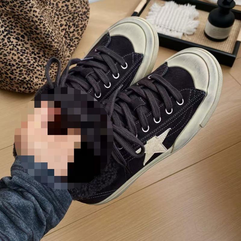 autumn and winter new leather thick velvet warm old dirty little white shoes women's flat-bottomed versatile board shoes cotton shoes tide