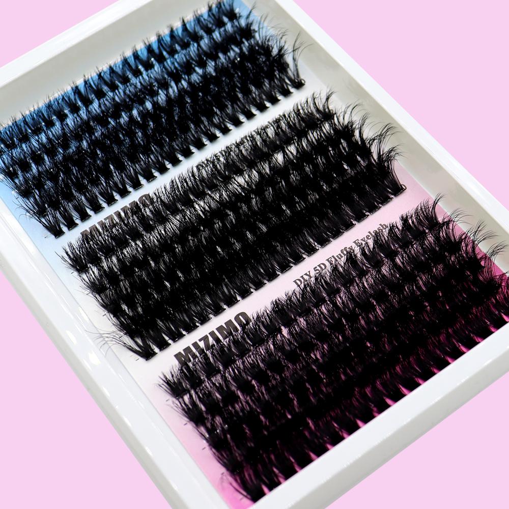 Schwarze getuftete Wimpern 60D+80D+100D, 15 Reihen mit 290 Bündeln, CC/D/DD Heißschmelz-Nerz-ähnliche Wimpern, gemischte Länge von 12-20mm.