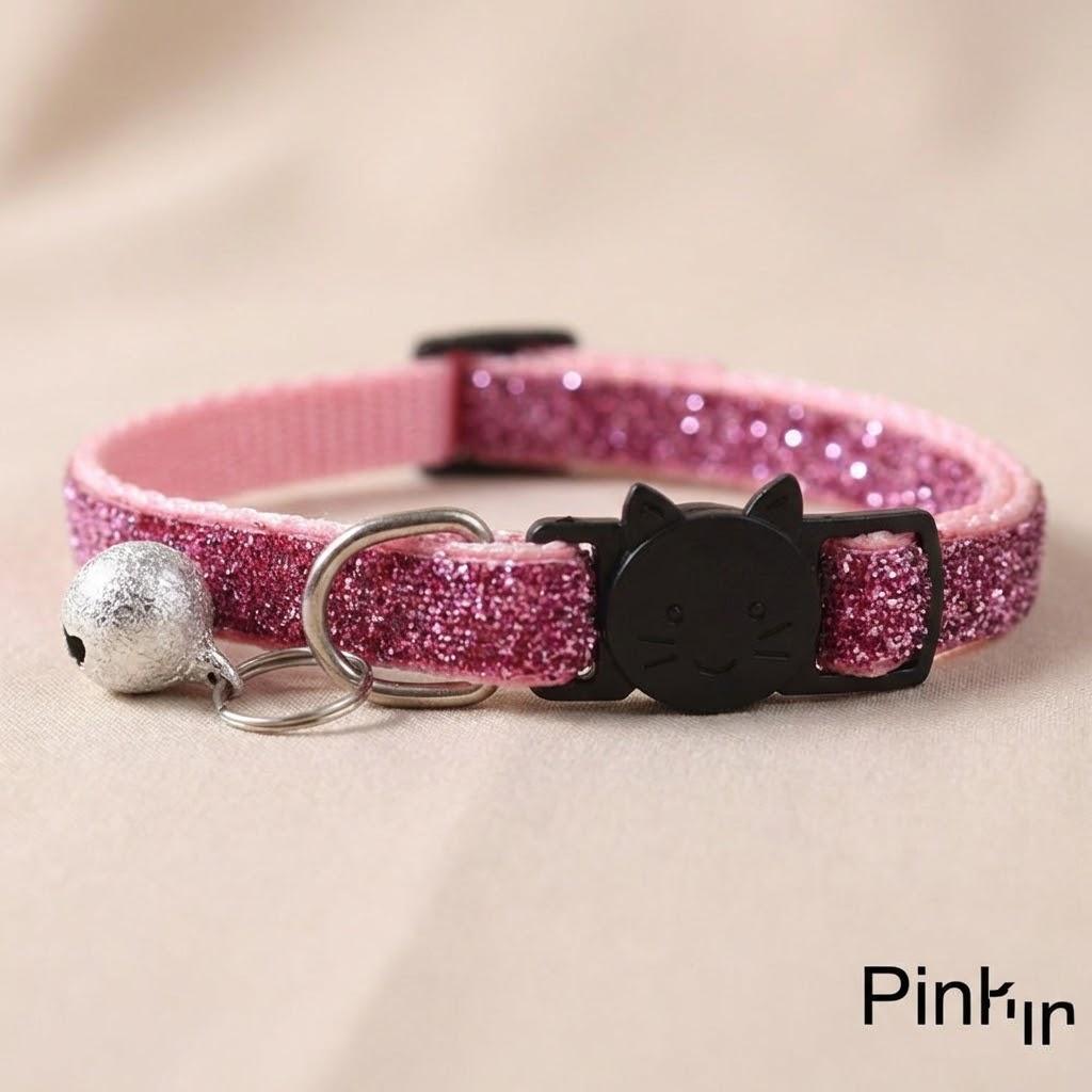 

Adjustable Glitter Velvet Cat Collar with Bell Safety Face Design for Cats Dogs Pet Accessories рожевий
