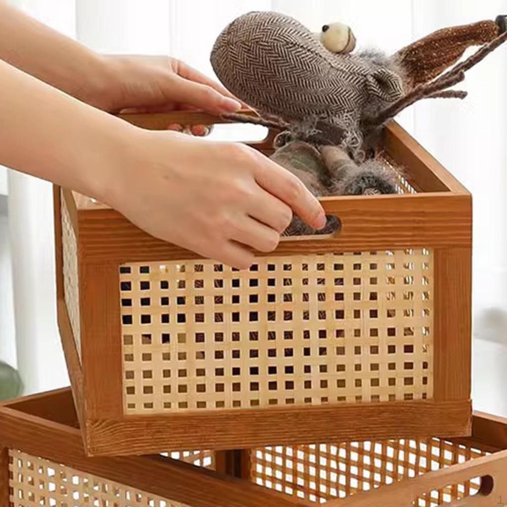 Bamboo Storage Basket Desktop Sundries Organizer for Towels Table Home Decor S