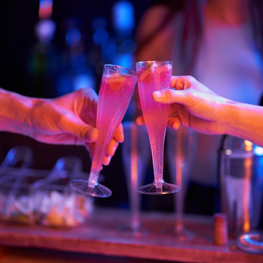 120 Stück Silber- & Goldglitzer Plastik Champagnergläser, 5oz Wiederverwendbare Toastgläser für Hochzeiten, Partys, Mimosas – Klar, Großpackung