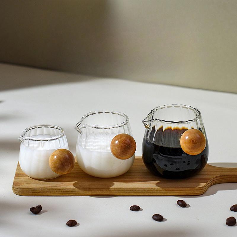 50/100/150 ml Szklanka do odmierzania espresso z drewnianym uchwytem DIY Dzbanek do mleka Akcesoria do kawy Przezroczysty kubek do odmierzania kuchennego