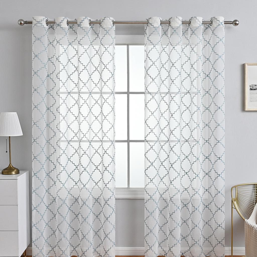 2 st Modern Enkel Hem Perforerad Våg Diamant Fönsterskärm Sovrum Vardagsrum Halvskuggande Gardin