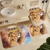 Rustic African Lion 4 Pcs Waterproof Shower Curtain Set,Summer Tropical Jungle Wildlife Lion Father and Son with Waterproof Toilet Cover Shower Mat