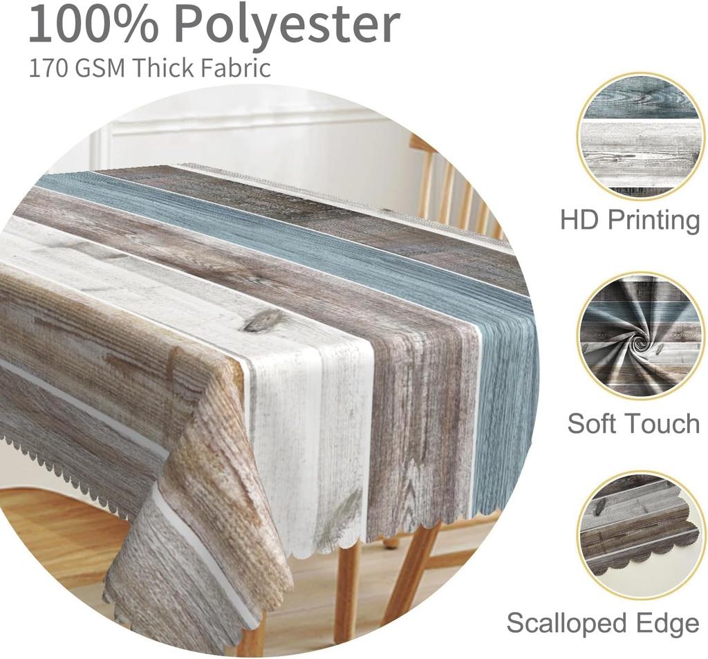 Vintage Wood Grain Rectangle Waterproof Tablecloth Table Decor Reusable Farmhouse Kitchen Dining Tablecloth Holiday Party Decor