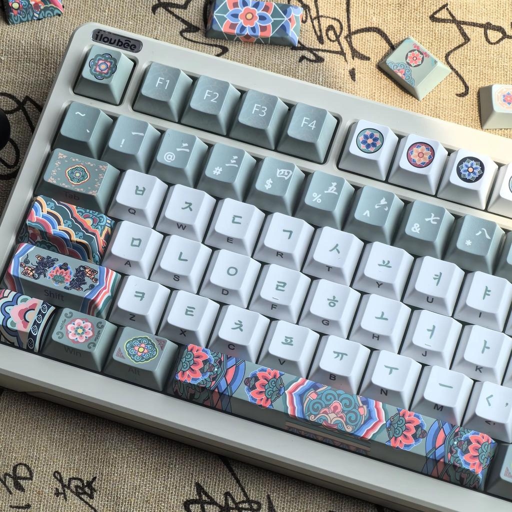 MAIMOOO Korean Keycaps Retro Cherry Morandi Green Pbt Custom Aula Ajazz Hangul Retro Keyboard Keycaps