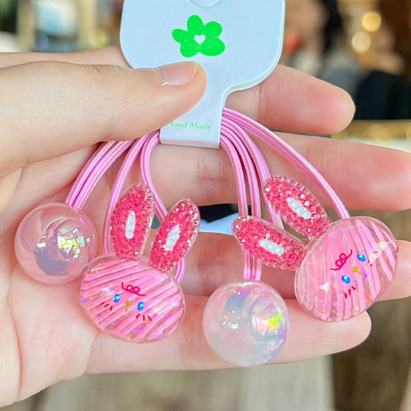2 Stück/Set Kinder Cartoon Hase Elastische Haargummis Glitzer Blume Haargummi für Mädchen Niedliches Haarband Kinder Haaraccessoire