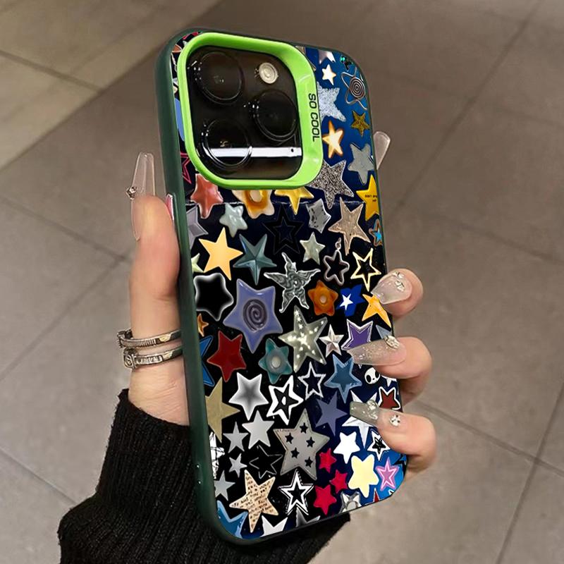 Phone Case For iPhone 14 13 12 11 15 Pro Max Plus XR X XS 7 8 Plus SE Dual-Color Glitter Star Anti-Drop Soft +TPU Cover