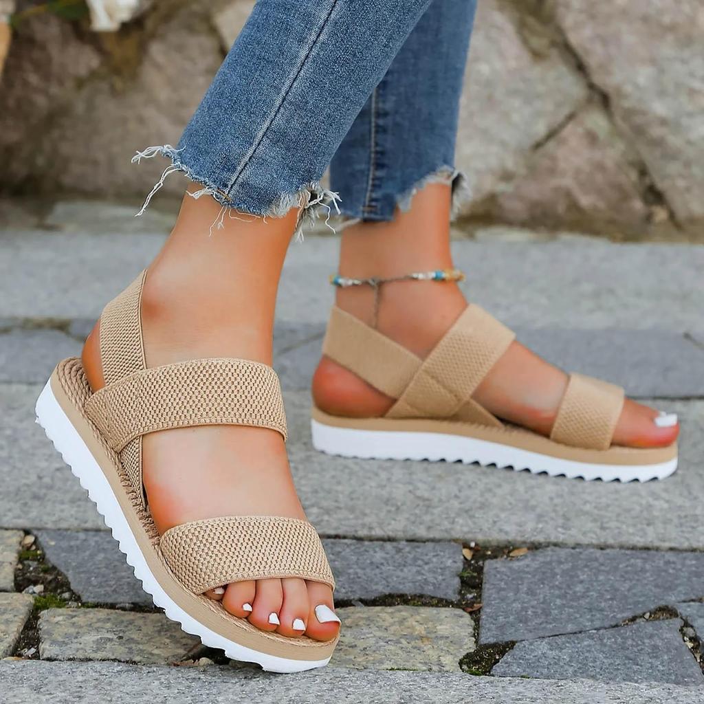 Kadın Hafif Topuklu Sandalet Rahat Yumuşak Alt Slip on Flats Ayakkabı Trend Eşleşen Renk Ayakkabı Bağı Düz Sandalet