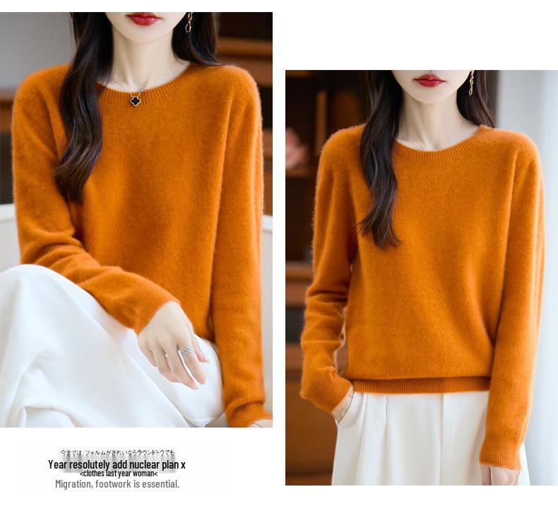 Herbst/Winter 2025 Damen 100% Wolle Nahtloser Rundhals Pullover