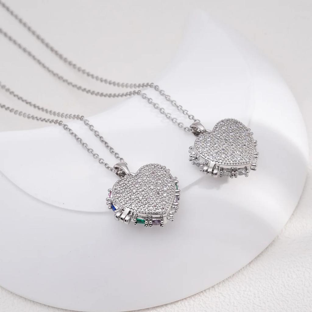 Creative Zircon Heart Can Open Photo Frame Pendant Necklaces for Women Romantic Stainless Steel Chain Jewelry Accessories Gifts