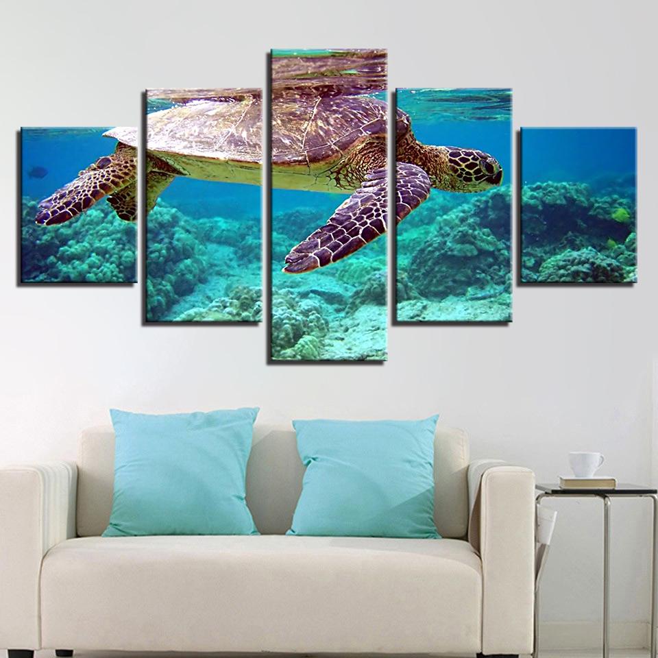 5 Pieces Sea Turtle Wall Art Paintings Modular Canvas HD Prints Underwater Landscape Pictures Posters Home Decor No Framed