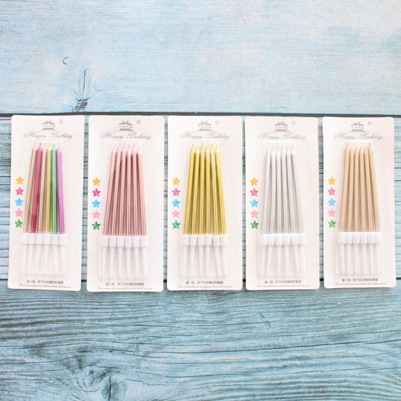 Creative Gold-plated Pencil Long Birthday Cake Candles, 6-pack Romantic Party Gold and Silver Candles with Sucking Cards