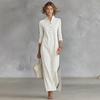 European & American Style White Trim Button-Collar Hoodie Dress 2026