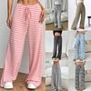 Striped Printed Long Pants Women's Casual Lace Up Pants High Street Fashion Elegant Autumn Straight Leg Pants