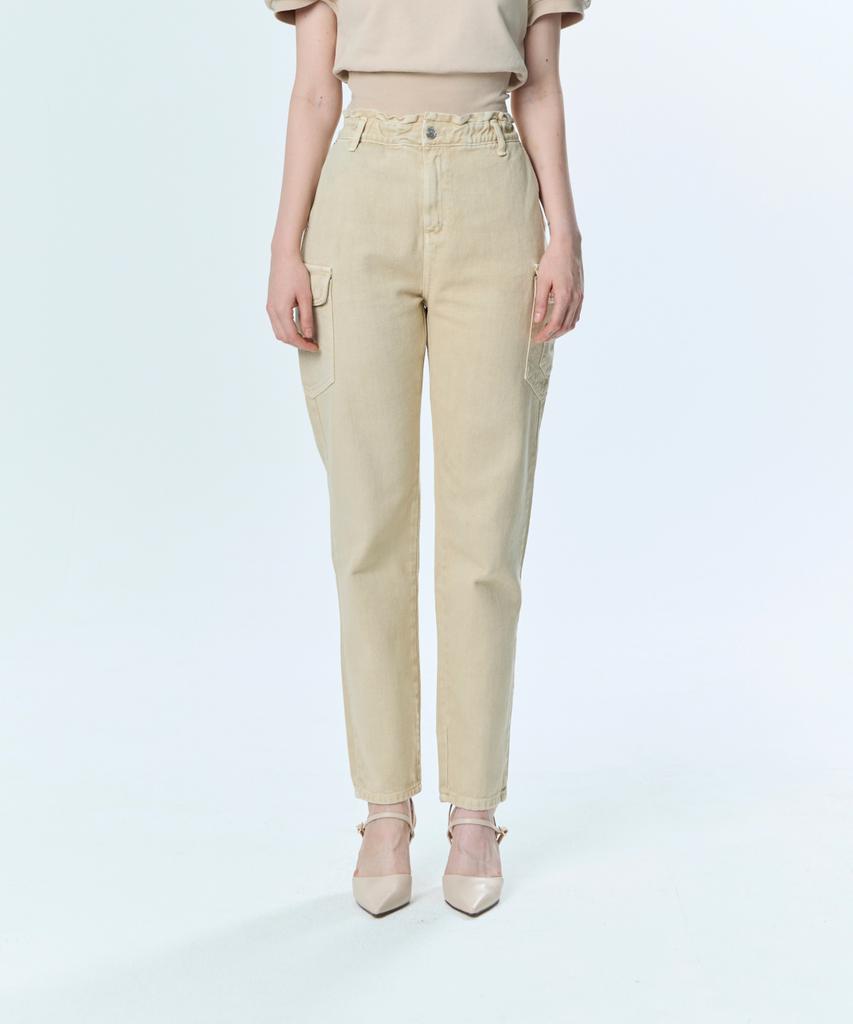 JINBARBIE Elastic Cargo Pants Beige